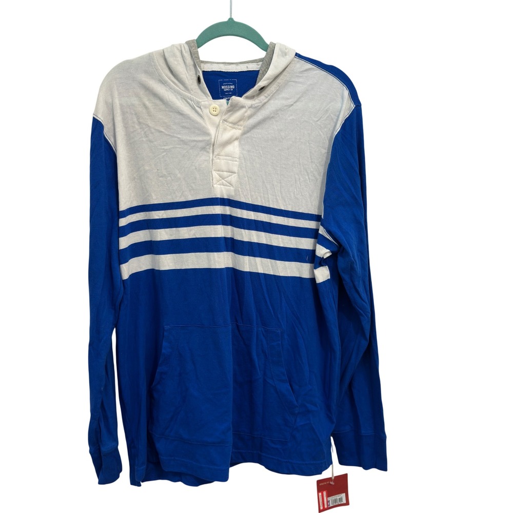 Mossimo Supply Co Retro Long Sleeve Hoodie Blue White Striped Cotton XL NWT